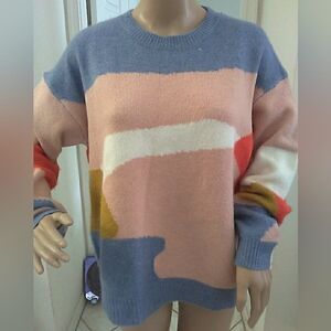 NWOT DEBUT DREAMERS CASHMERE BLEND SWEATER Colorful Abstract Women's SZ.LG
